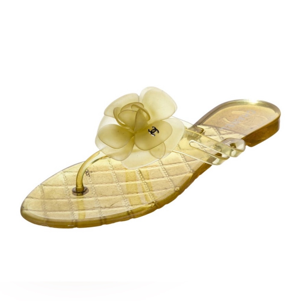 Chanel vintage yellow jelly rubber Camilla flip flops size 10(40)